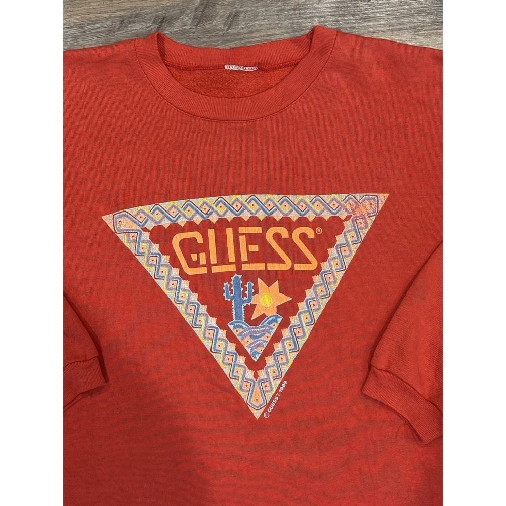 Vintage GUESS Sweatshirt 90s Y2K Triangle Southwest‎ Logo Red Boxy Crop Fits M/L - Picture 7 of 11